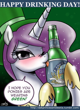 alcohol alternate_color beverage blush drunk female feral food horn princess royalty solo substance_intoxication text john_joseco friendship_is_magic hasbro my_little_pony mythology fan_character princess_celestia_(mlp) princess_molestia equid equine mammal mythological_creature mythological_equine unicorn english_text url