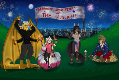 9_tails alcohol american_flag american_flag_clothing anthro beer beverage bottomwear brown_hair clothed clothing crouching dancing detailed_background digitigrade drinking female fireworks fur gold_(metal) gold_scales grass group gun hair jacket loincloth long_hair male male/female multi_tail muscular muscular_anthro muscular_male night pants pink_body pink_fur plant ranged_weapon sparkler suit tail text topwear united_states_of_america vest weapon white_body white_fur wings vulpixxeon mythology andrew_(all_flow_no_baryonyx) armageddon_(dracothegolden) catalyst_reality_69420_(dracothegolden) diesel_(all_flow_no_baryonyx) baryonyx canid canine canis dinosaur dragon fox jackal mammal mythological_creature mythological_scalie prehistoric_species reptile saurischian scalie spinosaurid theropod absurd_res english_text hi_res huge_filesize