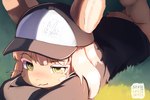 ambiguous_gender anthro blush clothing fur hair hat headgear headwear hoodie laying_on_grass light relaxing smug_expression solo sunlight tan_body tan_fur topwear white_hair yellow_eyes skalelsky made_in_abyss nanachi narehate absurd_res digital_media_(artwork) hi_res