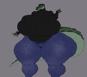 anthro belly big_breasts big_butt big_tail biped black_lips bottomwear bra breasts butt clothing denim denim_bottomwear denim_clothing eyelashes female female_anthro fingernails front_view gradient_background green_body huge_breasts huge_butt huge_thighs hyper hyper_breasts hyper_butt hyper_thighs jeans large_female lips lipstick long_fingernails looking_at_viewer makeup mature_anthro mature_female nails overweight overweight_anthro overweight_female pants scales simple_background slightly_chubby solo standing sweater tail tall thick_bottom_lip thick_thighs tight_clothing topwear turtleneck underwear yellow_sclera one_cryptid valentine_(artist) monique_(phoebe457) alligator alligatorid american_alligator crocodilian reptile scalie absurd_res hi_res
