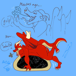 anthro belly big_belly bodily_fluids bouncing_belly butt claws drooling duo eyeliner facial_piercing female forked_tongue genitals intersex intersex/female long_tongue lying lying_on_ground makeup nose_piercing nose_ring object_vore on_front on_ground piercing ring_piercing saliva scales smoke smoke_from_mouth squishing_belly tail tongue transparent_belly vore vulva wings x-ray_view y/n petramcbiteybite mythology banksy_(petramcbiteybite) dragon mythological_creature mythological_scalie scalie 1:1 digital_media_(artwork) hi_res