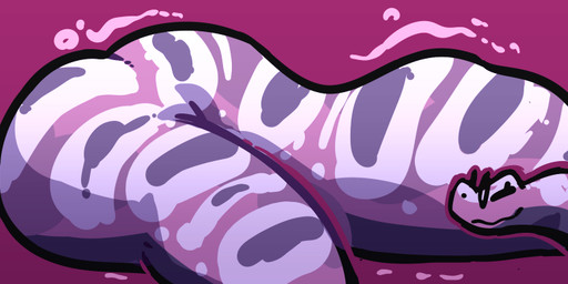 abdominal_bulge ambiguous_gender ambiguous_prey countershade_scales countershading duo eyes_closed eyewear female female_pred feral feral_pred glasses multicolored_body multicolored_scales pink_body pink_scales round_glasses scales smile soft_vore vore eerieviolet dove_(eerieviolet) reptile scalie snake