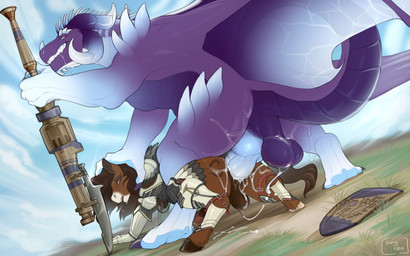 all_fours anal anal_penetration anthro armor balls big_balls big_penis blue_penis bodily_fluids bottomless brown_body brown_fur claws clothed clothing cum cum_in_ass cum_inside dominant duo erection facial_horn fur genital_fluids genitals hand_on_head hooves horn huge_penis interspecies knight knot large_penetration larger_dom lay_the_dragon male male/male nose_horn nude outside partially_clothed penetration penile penile_penetration penis penis_in_ass purple_body purple_scales scales sex sharp_teeth shield size_difference smaller_penetrated snow spikes tail teeth warrior weapon inno-sjoa mythology tonitrux dragon equid equine horse mammal mythological_creature mythological_scalie scalie 2023 hi_res