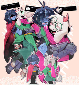 ambiguous_gender anthro armor blue_body blue_skin blush duo eyewear floppy_ears fur glasses hand_holding horn kiss_on_cheek kissing male white_body white_fur zorymowchuu deltarune undertale_(series) kris_dreemurr ralsei bovid caprine goat human mammal absurd_res hi_res watermark