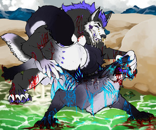 abdominal_bulge anal_orgasm animal_genitalia animal_penis anthro anthro_on_feral anus balls beach bestiality bite bite_mark blood blood_from_mouth blood_in_mouth blood_in_water blood_on_face blood_on_hand blood_splatter bodily_fluids breasts canine_genitalia canine_penis canine_teeth cum cum_drip cum_in_ass cum_inflated_belly cum_inflation cum_inside cum_on_penis cumshot doggystyle dripping duo ejaculation feral feral_penetrating from_behind_position genital_fluids genitals gore hands-free inflation knot knotted_penis male male/male male_on_feral male_penetrating multi_breast multi_nipple nipples orgasm penetration penis questionable_consent scratches sex teratophilia yonnixart mythology blitz_(weredemo) dex_(weredemo) canid canine canis hybrid mammal monster mythological_canine mythological_creature werecanid werecanine werecreature werewolf wolf 6:5 absurd_res hi_res