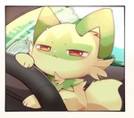 ambiguous_gender blush blush_lines border car driving feral fur green_body green_fur half-closed_eyes inside_car inside_vehicle kemono looking_at_viewer multicolored_body multicolored_fur narrowed_eyes paws red_eyes smug solo steering_wheel tail tan_body tan_fur vehicle white_border yupo_0322 nintendo pokemon felid generation_9_pokemon mammal pokemon_(species) sprigatito 2024 digital_media_(artwork)