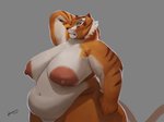 anthro areola belly big_breasts breasts female fur huge_breasts navel nipples nude obese obese_anthro obese_female orange_body orange_fur overweight overweight_anthro overweight_female sagging_breasts simple_background solo striped_body striped_fur stripes white_body white_fur emberwick dreamworks kung_fu_panda master_tigress felid mammal pantherine tiger hi_res