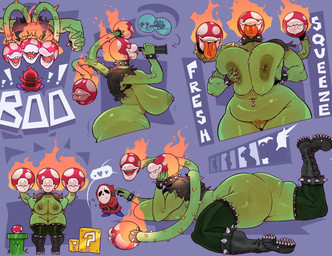 3_heads ?_block alternative_fashion ambiguous_gender anthro anthro_focus belly big_belly big_breasts big_butt big_tongue binoculars boots bracelet breast_squish breasts butt clothing collar duo eyelashes female female_focus fire footwear genitals green_body huge_breasts huge_butt jewelry larger_anthro larger_female legband lips long_neck multi_head navel navel_piercing nipple_piercing nipples non-mammal_breasts non-mammal_nipples piercing plant pubes punk sharp_teeth shoes size_difference solo_focus spiked_boots spiked_bracelet spiked_clothing spiked_collar spiked_footwear spiked_legband spikes squish teeth thick_lips thick_thighs tongue tongue_out tongue_piercing vines vulva warp_pipe kreemler mario_bros nintendo lava_piranha elemental_creature flora_fauna humanoid mouth_creature piranha_plant shyguy hi_res