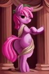 butt cutie_mark dock_(anatomy) female feral fur hair hooves inner_ear_fluff looking_at_viewer looking_back pillar rear_view smile solo tail tuft dimfann friendship_is_magic hasbro my_little_pony berry_punch_(mlp) earth_pony equid equine horse mammal pony 2016 absurd_res hi_res