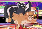 2023 absurd_res arcade arcade_game arcade_machine balls bear bodily_fluids crownedvictory detailed_background drooling genitals hi_res male male/male mammal mephitid penetration penis pinball_machine saliva skunk tagme