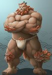 4_toes anthro asian_clothing barefoot beard biceps biped black_nose blue_eyes bulge claws clothed clothing crossed_arms east_asian_clothing elbow_fur eyebrows facial_hair feet fundoshi fundoshi_only fur hair japanese_clothing male muscular muscular_anthro muscular_male muscular_thighs orange_beard orange_body orange_eyebrows orange_facial_hair orange_fur orange_hair orange_pubes orange_tail pecs pubes solo standing tail thick_eyebrows toes topless underwear underwear_only white_clothing white_fundoshi white_underwear dendoro asian_mythology east_asian_mythology japanese_mythology mythology sdorica toyokuni canid foo_dog komainu mammal yokai 2021 absurd_res hi_res