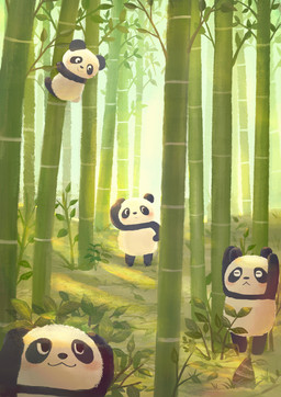 anthro bamboo biped blush chibi detailed_background eyes_closed fur group multicolored_body multicolored_fur outside two_tone_body two_tone_fur araru bear giant_panda mammal 2020 hi_res