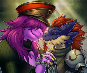 anthro duo female hand_holding loving_embrace loving_gaze male male/female nuzzling arcgeist deltarune undertale_(series) alasdair_lindsay commissar_susie susie_(deltarune) scalie 6:5 absurd_res hi_res