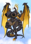 anthro big_breasts black_body black_nipples breasts dragon_tail dragon_wings female horn huge_breasts hyper hyper_breasts markings membrane_(anatomy) membranous_wings nipples tail wings yellow_membrane questzer mythology olexa_vrane animal_humanoid dragon dragon_humanoid humanoid mythological_creature mythological_scalie scalie absurd_res hi_res