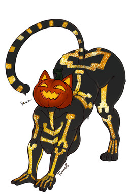 anthro ass_up big_breasts black_body bone breasts butt clothed clothing female food for_a_head fruit latex looking_at_viewer nipple_outline plant pumpkin pumpkin_head simple_background smile solo sparkles tail text thick_thighs white_background tvmob epic_games fortnite spice_(fortnite) felid humanoid mammal object_head absurd_res hi_res