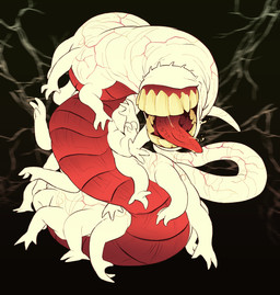 ambiguous_gender bodily_fluids eyeless human_teeth multi_limb red_underbelly saliva solo teeth teeth_showing tongue tongue_out vein white_body yellow_teeth 1ksrw conditional_dnp atlus digital_devil_saga european_mythology megami_tensei mythology sega nidhoggr dragon mythological_creature mythological_scalie scalie wyrm_(dragon) 2026 clip_studio_paint_(artwork) digital_media_(artwork) hi_res