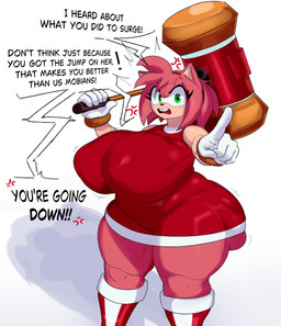 anthro big_breasts big_butt boots breasts butt clothing countershading dialogue dress eyelashes female footwear fur gesture gloves green_eyes hair hand_gesture handwear head_tuft huge_breasts huge_butt huge_hips huge_thighs multicolored_clothing multicolored_footwear nipple_outline overweight overweight_anthro overweight_female piko_piko_hammer pink_body pink_ears pink_fur pointing pointing_at_viewer pupils red_boots red_clothing red_dress red_footwear red_tongue shoes short_hair solo talking_to_viewer tan_body tan_countershading tan_inner_ear tan_skin teeth teeth_showing text thick_thighs tongue tuft two_tone_clothing two_tone_footwear white_boots white_clothing white_footwear white_gloves white_handwear wide_hips jojojiva sega sonic_the_hedgehog_(series) amy_rose eulipotyphlan hedgehog mammal 2026 english_text hi_res