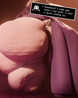 anthro big_butt biped butt cellulite clothing dialogue dialogue_box dress female floor huge_butt huge_thighs hyper hyper_butt hyper_thighs low-angle_view morbidly_obese morbidly_obese_anthro morbidly_obese_female obese obese_anthro obese_female overweight overweight_anthro overweight_female purple_clothing purple_dress rear_view scut_tail short_tail sideless_dress solo tail text thick_thighs tile tile_floor white_body kinnghyena undertale_(series) toriel boss_monster_(undertale) bovid caprine mammal 2024 3d_(artwork) digital_media_(artwork) english_text hi_res