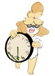 anthro barefoot clock clothed clothing eyewear feet female humor open_mouth paws simple_background solo standing sunglasses white_background teabro animal_crossing filthy_frank it's_time_to_stop nintendo isabelle_(animal_crossing) canid canine canis domestic_dog mammal 2018 digital_media_(artwork) hi_res meme