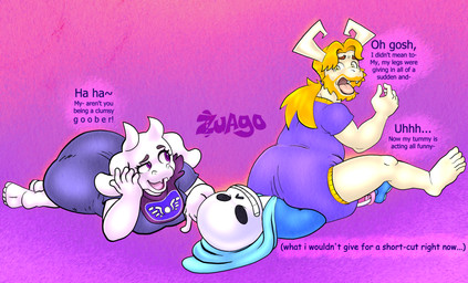 abstract_background ageplay anthro beard big_diaper bone clothing delta_rune_(emblem) diaper facial_hair female fur furrowed_eyebrows group hair hoodie horn lying male on_back on_front onesie open_mouth ponytail roleplay sitting skeleton symbol text topwear trio white_body white_fur yellow_eyes zuago undertale_(series) asgore_dreemurr sans_(undertale) toriel animated_skeleton boss_monster_(undertale) undead comic_sans english_text hi_res signature