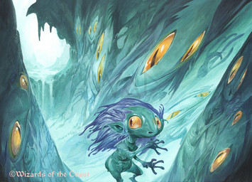 5_fingers ambiguous_gender bottomwear clothing fingers glistening glistening_body green_body hair humanoid_pointy_ears looking_aside not_furry outside pants pointy_ears purple_hair river shirt short solo standing topwear water waterfall wayne_reynolds hasbro magic:_the_gathering wizards_of_the_coast changeling_(magic:_the_gathering) humanoid official_art traditional_media_(artwork)