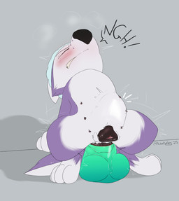 abdominal_bulge ambiguous_fluids anal anal_fluids anal_masturbation anal_penetration animal_genitalia animal_vulva anus black_anus black_nipples black_nose black_vulva blush bodily_fluids canine_genitalia canine_vulva clenched_teeth clothing dark_vulva dildo dildo_(bad_dragon) dildo_in_ass dildo_insertion female feral fur genital_fluids genitals hair hat head_back headgear headwear masturbation multi_nipple nipples object_in_ass penetration purple_body purple_fur riding_dildo sex_toy sex_toy_in_ass sex_toy_insertion shaking shivering simple_background solo steam steamy_breath tail tears teeth text toying_self tremble_lines trembling vulva white_body white_fur young aurapuparts bad_dragon paw_patrol everest_(paw_patrol) flint_(bad_dragon) canid canine canis domestic_dog husky mammal nordic_sled_dog spitz absurd_res digital_media_(artwork) hi_res