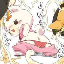 anthro anus barely_visible_genitalia barely_visible_vulva big_eyes big_head blush butt clothed clothing female food genitals leaning leaning_forward loli looking_back open_mouth partially_clothed presenting presenting_anus simple_background solo text vulva white_background young young_anthro young_female manmosu_marimo bear mammal 1:1 2015 digital_media_(artwork) japanese_text