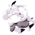 anthro asian_clothing belly big_belly blush bodily_fluids bulge clothing duo east_asian_clothing footwear fundoshi groping_from_behind japanese_clothing kemono male moob_grab moobs nipples overweight overweight_male sandals shoes solo_focus surprised sweat underwear sigenoya takotyutyu lagomorph leporid mammal rabbit 2024 absurd_res hi_res