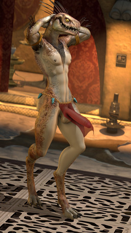 3_toes anthro arm_quills balls bottomwear claws clothed clothing digitigrade feet genitals hands_behind_head humanoid_genitalia humanoid_penis ineffective_clothing ineffective_loincloth loincloth loincloth_only looking_at_viewer male nipples non-mammal_nipples penis quill_hair smile solo standing toe_claws toes topless translucent translucent_clothing yellow_eyes maaarked_one pickle_juice_(modeler) halo_(series) microsoft xbox_game_studios alien ibie'shan kig-yar scalie 3d_(artwork) 9:16 absurd_res digital_media_(artwork) hi_res source_filmmaker_(artwork)