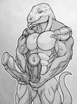 2023 2_penises 5_fingers abs anatomically_correct anatomically_correct_genitalia anatomically_correct_penis animal_genitalia animal_penis anthro bedroom_eyes biceps big_muscles big_penis cel_shading collared_lizard common_collared_lizard deltoids fingers genitals graphite_(artwork) grey_background greyscale grin hemipenes hi_res holding_penis lizard lizard_penis looking_at_viewer male markings monochrome monroe_lehner multi_genitalia multi_penis muscular muscular_anthro muscular_male narrowed_eyes pecs pencil_(artwork) penis pinup pose presenting presenting_penis quads reptile s32 scales scalie seductive serratus shaded simple_background sketch smile solo spots spotted_body spotted_scales standing story story_in_description striped_body striped_scales stripes thigh_up tongue tongue_out traditional_media_(artwork) urethra vein veiny_muscles veiny_penis