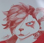 anthro female hair kodaifox red_hair solo tattoo text fuanfokkusu arcane_(tv_series) blizzard_entertainment league_of_legends riot_games tencent warcraft vi_(lol) ailurid bear giant_panda mammal pandaren red_panda 2025 english_text hi_res tagme