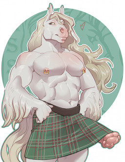 anthro areola biped bottomwear clothed clothed_anthro clothed_male clothing erection fingers front_view genitals hair kilt looking_at_viewer male navel nipples partially_clothed partially_clothed_anthro partially_clothed_male penis piercing smile solo standing tail topless topless_anthro topless_male 1cassius1 equid equine horse mammal 2026 digital_drawing_(artwork) digital_media_(artwork) hi_res