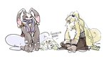 anthro fluffy fluffy_chest fur group long_ears male ponytail_ears text trio yellow_body yellow_fur lanllan bandai_namco digimon digimon_ghost_game antylamon digimon_(species) lagomorph leporid mammal rabbit symbareangoramon terriermon translation_request