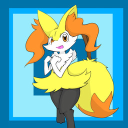 ambiguous_anthro ambiguous_gender anthro big_tail biped digitigrade dipstick_tail front_view looking_at_viewer markings object_in_tail on_one_leg open_mouth open_smile simple_background smile snout solo standing stick stick_in_tail tail tail_markings tongue eiroru nintendo pokemon braixen canid generation_6_pokemon mammal pokemon_(species) 1:1 2019 digital_drawing_(artwork) digital_media_(artwork) hi_res japanese_description portrait three-quarter_portrait translated_description