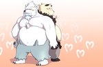 2022 anthro beardgator beartic belly big_belly black_body black_nose blush duo generation_5_pokemon generation_6_pokemon hand_holding heart_symbol hi_res male male/male nintendo overweight overweight_male pangoro pokemon pokemon_(species) white_body