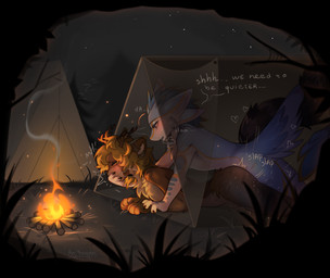 4_ears anthro anthro_on_anthro anthro_penetrated anthro_penetrating anthro_penetrating_anthro anthro_penetrating_female antlers blue_body blue_eyes blue_feathers blue_fur blue_wings blush blush_lines bodily_fluids breath brown_body brown_fur campfire claws detailed_background dialogue duo enjoying feathered_wings feathers female female_penetrated fire fluffy forest from_behind_position fur genital_fluids grass hair heart_symbol horn looking_at_another lying male male/female male_anthro male_on_anthro male_penetrating male_penetrating_anthro moan multi_ear nature nature_background night nude open_mouth outside penetration plant romantic sex sound_effects sweat tail tent text tree white_body white_fur wings keshunya avali avian mammal absurd_res artist_name detailed digital_drawing_(artwork) digital_media_(artwork) english_text hi_res shaded