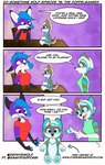 5_panel_comic absurd_res anthro black_body black_fur blep blue_body blue_fur blue_hair blue_pawpads brown_body brown_fur canid canine canis cheek_tuft dialogue duo english_text facial_tuft fangs female fox fur green_body green_fur green_highlights green_pawpads hair hi_res highlights_(coloring) humor mammal open_mouth pawpads paws plushie purple_background purple_body purple_fur simple_background smile speech_bubble teeth text tongue tongue_out tuft white_body white_fur white_hair wide_eyed wolf zephyri_q_wolf zephyriwolf