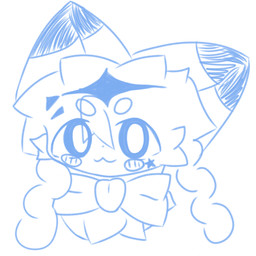 ambiguous_gender blue_eyes bow_knot chibi facial_tuft head_markings looking_at_viewer markings pointy_ears prick_ears solo star star_(marking) triangle_(marking) tuft ordinary_hash_browns miu_yu_chen domestic_cat felid feline felis mammal 1:1 blue_and_white icon monochrome