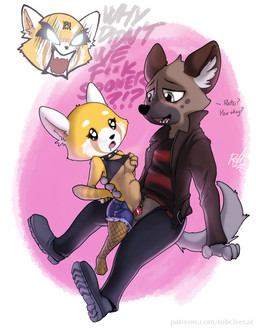 abdominal_bulge abstract_background anthro anthro_on_anthro anthro_penetrated anthro_penetrating anthro_penetrating_anthro biped blush bottomwear breasts brown_body brown_ears brown_fur cheek_tuft clothed clothed_sex clothing collar crotch_tuft denim denim_bottomwear denim_clothing denim_shorts dialogue duo erection facial_markings facial_tuft female female_penetrated fishnet_clothing fishnet_legwear footwear fur genitals head_markings head_tuft heart_eyes heart_symbol holding_breast inner_ear_fluff interspecies jacket larger_male legwear male male/female male_penetrating male_penetrating_female markings multicolored_body multicolored_fur on_lap open_bottomwear open_clothing open_jacket open_pants open_topwear pants pattern_clothing pattern_shirt pattern_topwear penetration penile penile_penetration penis penis_in_vagina pink_background raised_clothing raised_shirt raised_topwear ring_(marking) ringed_tail sex shirt shoes shorts simple_background sitting size_difference smaller_female smaller_penetrated spiked_collar spikes striped_clothing striped_markings striped_shirt striped_tail striped_topwear stripes tail tail_markings tank_top tear_(marking) text topwear tuft under_boob vaginal vaginal_penetration vulva white_background white_body white_ears white_fur yellow_body yellow_fur robcivecat aggretsuko sanrio haida_(aggretsuko) retsuko ailurid hyena mammal red_panda spotted_hyena 2021 english_text signature