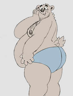 anthro belly blush butt clothing humanoid_hands male moobs nipples overweight overweight_anthro overweight_male simple_background solo underwear osos bear mammal 2015 archived_source