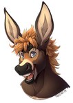 anthro big_ears blue_eyes fur hair looking_at_viewer male open_mouth simple_background solo tazara sean_(kofichee) asinus donkey equid equine mammal absurd_res digital_media_(artwork) hi_res portrait warm_colors