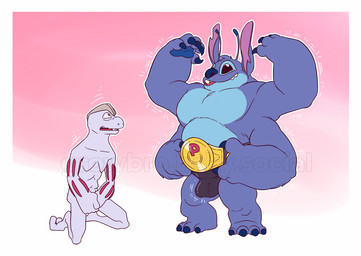 4_arms 5_fingers antennae_(anatomy) anthro attribute_theft balls_outline belt biped black_clothing black_eyes black_underwear blue_body blue_claws blue_finger_claws blue_fur blue_nose blue_pawpads blue_toe_claws body_size_growth border bulge claws clothing covering covering_crotch covering_self detailed_bulge dipstick_antennae duo finger_claws fingers fur genital_outline gradient_background grey_body grey_skin head_tuft kneeling looking_at_another male multi_arm multi_limb multicolored_antennae muscle_loss muscular muscular_anthro muscular_male notched_ear nude open_mouth open_smile outline pawpads power_belt red_eyes simple_background size_theft size_transformation skinny_humanoid skinny_male smile standing toe_claws transformation tuft underwear white_border white_outline worried eclipticafusion disney lilo_and_stitch nintendo pokemon stitch_(lilo_and_stitch) alien experiment_(lilo_and_stitch) generation_1_pokemon humanoid machoke pokemon_(species) 2026 digital_drawing_(artwork) digital_media_(artwork) english_description watermark