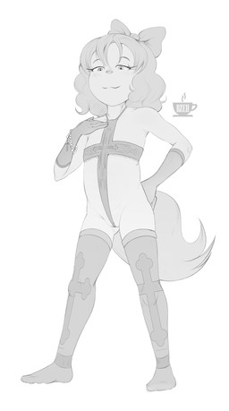 5_fingers :3 accessory anthro arms_bent armwear bangs barely_visible_genitalia barely_visible_vulva bedroom_eyes big_tail biped blush blush_lines blushing_at_viewer bottomless bottomless_anthro bottomless_female bow_ribbon butt butt_from_the_front christian_cross christian_symbol closed_smile clothed clothed_anthro clothed_female clothing cross elbow_gloves exposure_variation eyebrow_through_hair eyebrows eyelashes female female_anthro fingers flat_chested front_view gem genitals gloves hair hair_accessory hair_bow hair_ribbon half-closed_eyes hand_on_chest hand_on_hip hand_on_own_chest hand_on_own_hip handwear humanoid_genitalia humanoid_hands humanoid_vulva iris jewelry leggings legwear logo loli long_eyelashes looking_at_viewer looking_down looking_down_at_viewer low-angle_view medium_hair mouth_closed narrowed_eyes navel necklace nipples pearl_(gem) pearl_necklace plantigrade pose pupils religion religious_clothing religious_symbol ribbons seductive simple_background skimpy slim slim_anthro slim_female smile smiling_at_viewer solo standing stockings straight_legs tail text thigh_highs thigh_stockings translucent translucent_hair vulva white_background white_text wide_stance young young_anthro young_female bzeh christianity courtney_sin canid canine canis domestic_dog mammal poodle 2026 artist_logo artist_name english_description full-length_portrait greyscale hi_res monochrome pinup portrait watermark