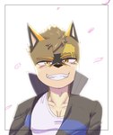 adolescent anthro blush clothing male muscular muscular_male muscular_young pecs scar seductive simple_background smile solo tight_clothing white_background young sakai_(artist) canid canine canis domestic_dog mammal hi_res