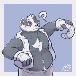 anthro belly biped bottomwear clothing controller game_controller male moobs overweight overweight_male pants question_mark simple_background solo standing nt_wingow bradley_the_badger_(game) bradley_(bradley_the_badger) badger mammal mustelid musteline 1:1 2025 hi_res