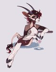 anthro areola breasts clothed clothing cloven_hooves eyebrows eyelashes female hooves horn nipples red_eyes simple_background smile white_background bardju antelope bovid mammal 2021 animated digital_media_(artwork) short_playtime subtle_animation