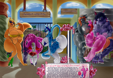 anthro beckoning between_breasts between_thighs big_breasts big_butt bikini black_body black_hair blonde_hair blue_hair bodily_fluids bottomwear breast_grab breast_play breast_squish breasts butt clothing cum dominant duo ejaculation excessive_cum excessive_genital_fluids eyewear feet female female/female femboy foot_fetish foot_play footjob fur genital_fluids gesture glasses group hair hand_on_breast huge_breasts huge_butt hyper hyper_breasts hyper_butt inspection kissing larger_dom larger_female licking_tongue male male/female nipple_outline nipples orange_body orange_hair penile pink_body public public_nudity public_sex purple_body purple_hair red_hair sex sign sitting sitting_on_another size_difference smothering squish steam sunglasses swimwear text tight_bottomwear tight_clothing titfuck trio two-piece_swimsuit undressing undressing_another white_body white_fur gumiki_bani cheetah felid feline giraffid lagomorph leporid lion mammal pantherine rabbit absurd_res english_text hi_res