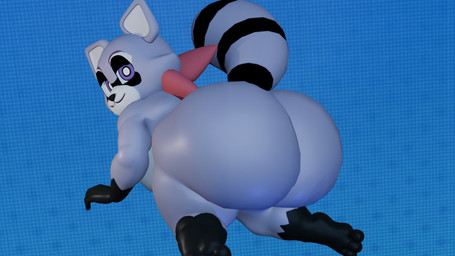 anthro bedroom_eyes big_butt black_body black_fur black_nose butt feet fur fur_markings gloves_(marking) leg_markings looking_at_viewer looking_back looking_back_at_viewer male markings multicolored_body multicolored_fur narrowed_eyes presenting presenting_hindquarters purple_body purple_eyes purple_fur raised_tail seductive smile socks_(marking) solo striped_markings striped_tail stripes tail tail_markings teasing thick_thighs white_body white_fur white_inner_ear wide_hips tunemon indigo_park rambley_raccoon mammal procyonid raccoon 16:9 2025 3d_(artwork) digital_media_(artwork) hi_res widescreen