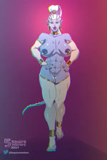 blue_body blue_skin breasts female gold_(metal) gold_jewelry hair jewelry nipple_piercing nipples piercing solo tail walk_cycle white_hair yellow_eyes 5_square_meters snu-snu_strut humanoid species_request 2:3 animated hi_res no_sound short_playtime webm