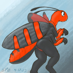 2_fingers 4_arms abstract_background antennae_(anatomy) anthro anus arthropod_abdomen black_body black_eyes black_fur butt digitigrade female fingers flat_chested fur genitals innie_vulva insect_wings lepidopteran_wings looking_at_viewer multi_arm multi_limb multicolored_body multicolored_fur nude nude_anthro nude_female pink_anus pink_outer_labia pink_vulva red_body red_fur side_view solo thick_thighs two_tone_body two_tone_fur vulva wings spe arthropod fire_grid_burnet insect lepidopteran moth 1:1 2025 dated digital_drawing_(artwork) digital_media_(artwork) hi_res procreate_(artwork) signature